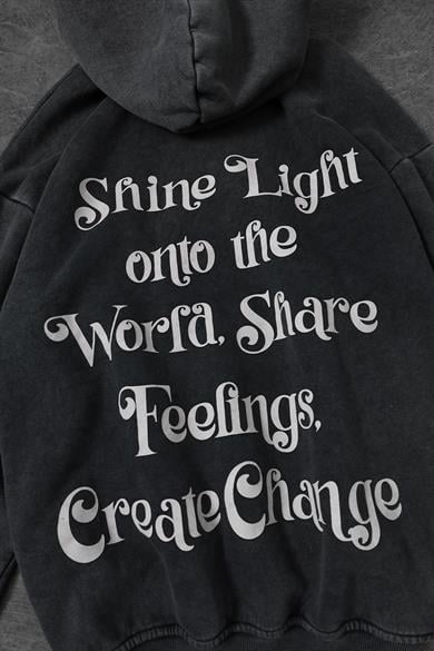 Erkek Antrasit Create Change Yıkamalı Kapüşonlu Oversize Sweatshirt