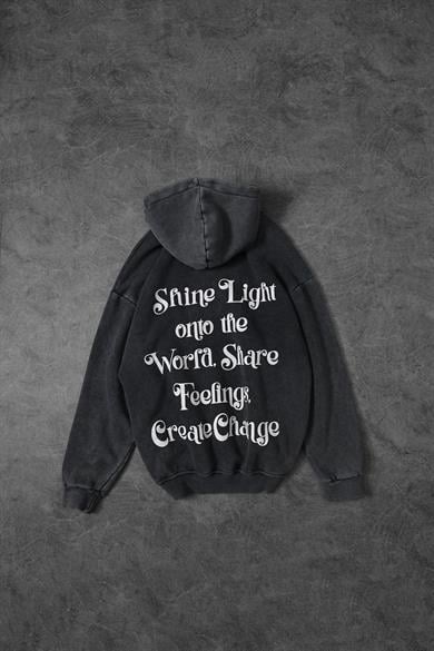 Erkek Antrasit Create Change Yıkamalı Kapüşonlu Oversize Sweatshirt