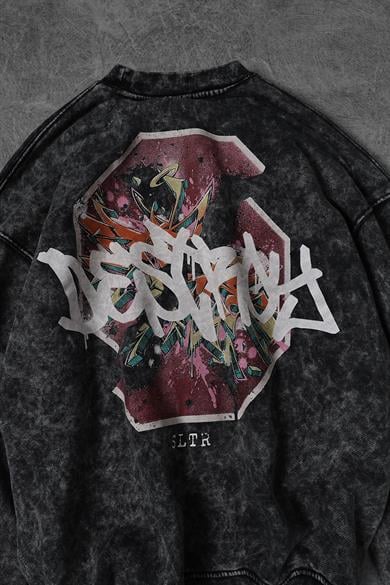 Erkek Antrasit Desire Yıkamalı Bisiklet Yaka Oversize Sweatshirt