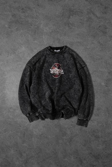 Erkek Antrasit Desire Yıkamalı Bisiklet Yaka Oversize Sweatshirt