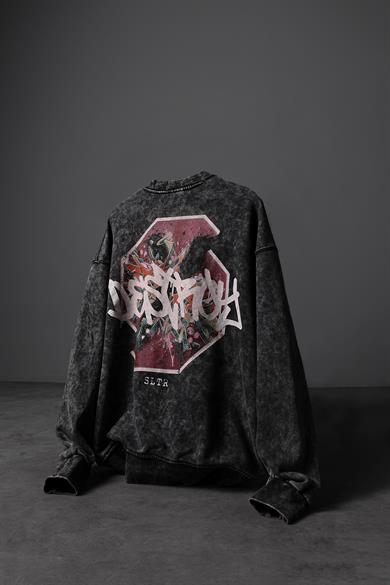 Erkek Antrasit Desire Yıkamalı Bisiklet Yaka Oversize Sweatshirt