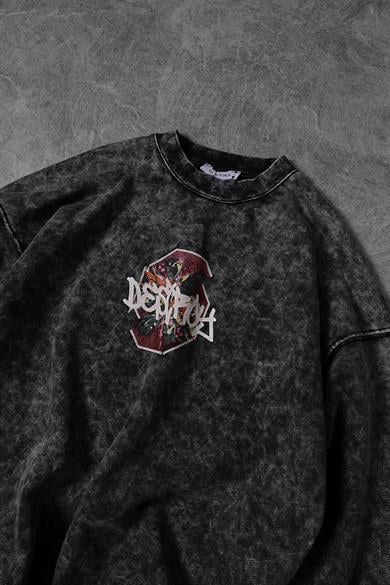 Erkek Antrasit Desire Yıkamalı Bisiklet Yaka Oversize Sweatshirt