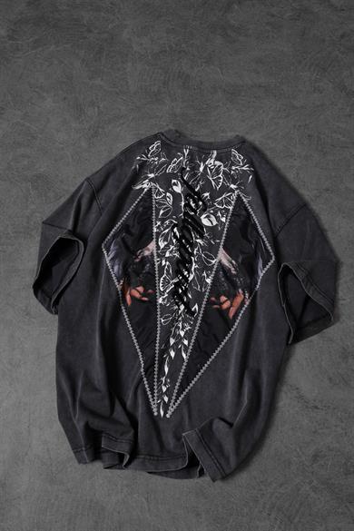 Erkek Antrasit Fallapart Özel Yıkamalı Kumaş Oversize Tshirt