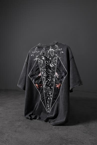 Erkek Antrasit Fallapart Özel Yıkamalı Kumaş Oversize Tshirt