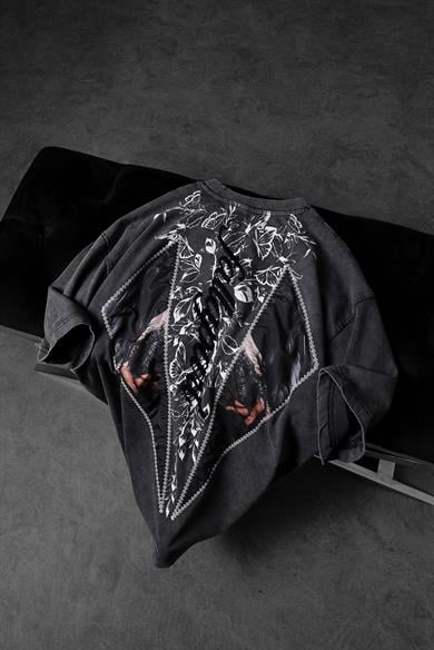 Erkek Antrasit Fallapart Özel Yıkamalı Kumaş Oversize Tshirt