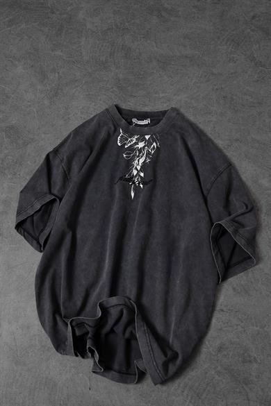 Erkek Antrasit Fallapart Özel Yıkamalı Kumaş Oversize Tshirt