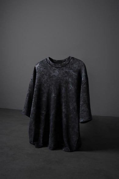 Erkek Antrasit Oversize Yıkama Efektli Basic Tshirt