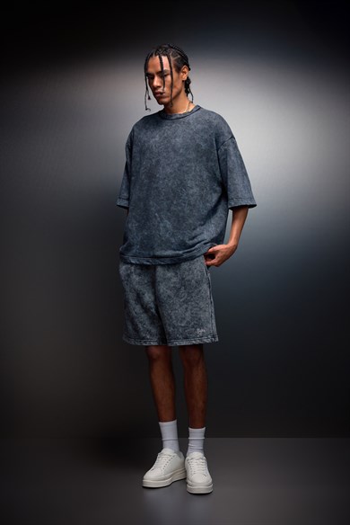 Erkek Antrasit Oversize Yıkama Efektli Basic Tshirt