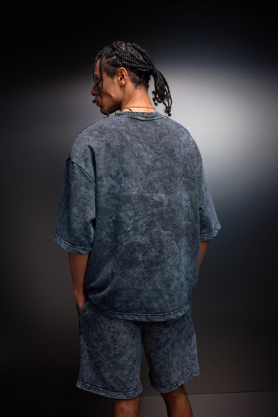 Erkek Antrasit Oversize Yıkama Efektli Basic Tshirt