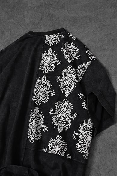 Erkek Antrasit Paisley Özel Yıkamalı Kumaş Oversize Tshirt