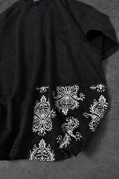 Erkek Antrasit Paisley Özel Yıkamalı Kumaş Oversize Tshirt