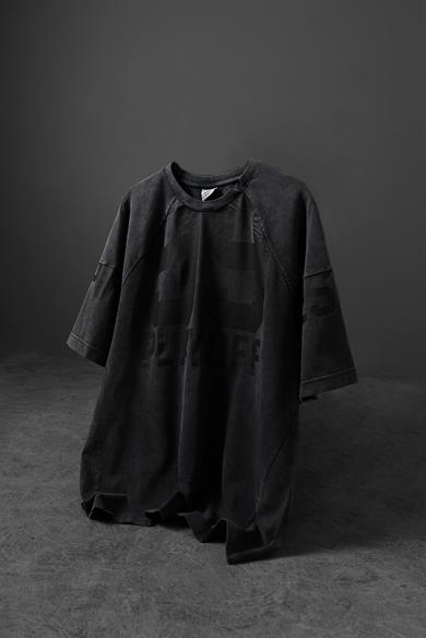 Erkek Antrasit Play Off Özel Yıkamalı Kumaş Oversize Tshirt