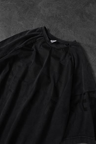Erkek Antrasit Play Off Özel Yıkamalı Kumaş Oversize Tshirt