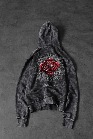 Erkek Antrasit Rose Özel Yıkamalı Oversize Kapüşonlu Sweatshirt