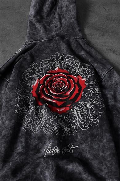 Erkek Antrasit Rose Özel Yıkamalı Oversize Kapüşonlu Sweatshirt