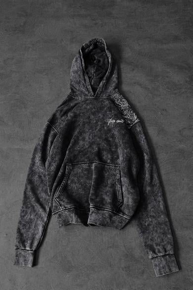 Erkek Antrasit Rose Özel Yıkamalı Oversize Kapüşonlu Sweatshirt