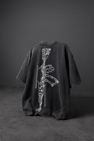 Erkek Antrasit S-47 Özel Yıkamalı Kumaş Oversize Tshirt