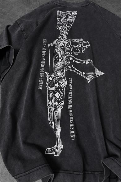 Erkek Antrasit S-47 Özel Yıkamalı Kumaş Oversize Tshirt