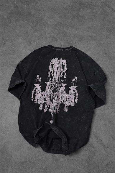 Erkek Antrasit Shine Bright Özel Yıkamalı Kumaş Oversize Tshirt