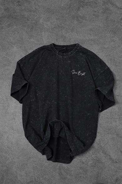 Erkek Antrasit Shine Bright Özel Yıkamalı Kumaş Oversize Tshirt