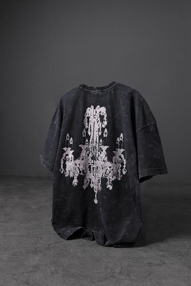 Erkek Antrasit Shine Bright Özel Yıkamalı Kumaş Oversize Tshirt