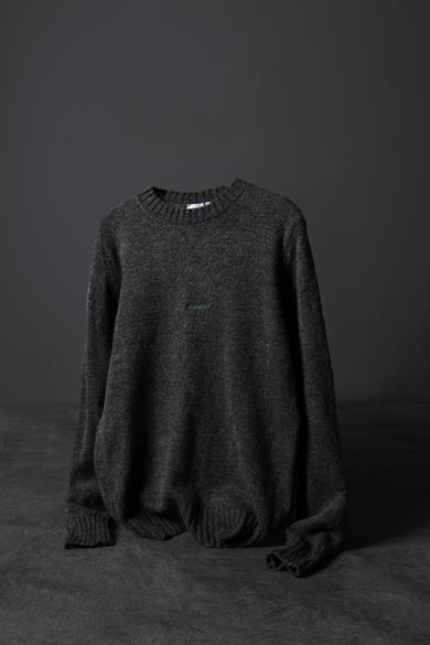 Erkek Antrasit Silence Nakışlı Yün Karışımlı Bisiklet Yaka Oversize Kazak