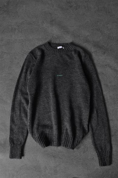 Erkek Antrasit Silence Nakışlı Yün Karışımlı Bisiklet Yaka Oversize Kazak