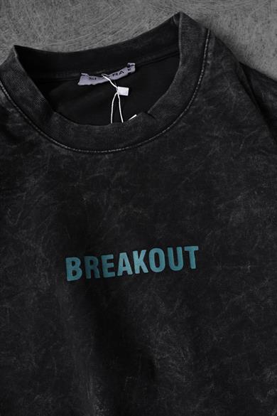 Erkek Antrasit Snake Baskı Özel Yıkamalı Kumaş  Oversize Tshirt