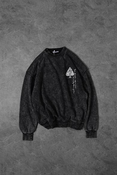 Erkek Antrasit Spades Yıkamalı Bisiklet Yaka Oversize Sweatshirt