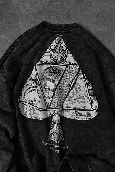 Erkek Antrasit Spades Yıkamalı Bisiklet Yaka Oversize Sweatshirt