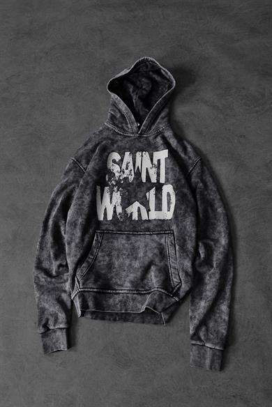 Erkek Antrasit Star Özel Yıkamalı Oversize Kapüşonlu Sweatshirt