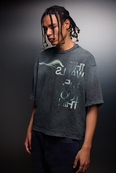 Erkek Antrasit The Walls Box Fit Yıkama Efektli Tshirt