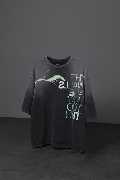 Erkek Antrasit The Walls Box Fit Yıkama Efektli Tshirt