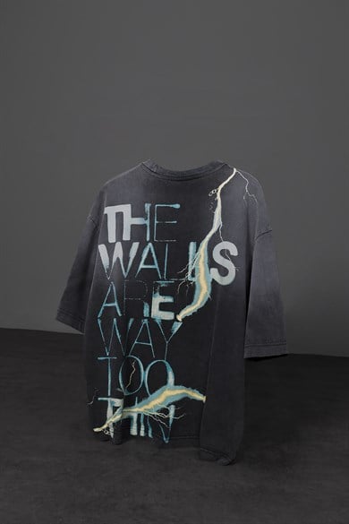 Erkek Antrasit The Walls Box Fit Yıkama Efektli Tshirt