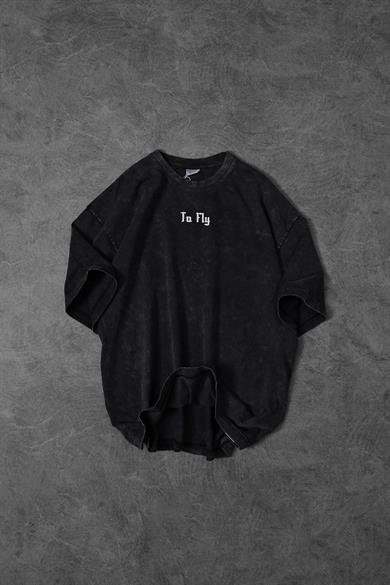 Erkek Antrasit TO FLY Özel Yıkamalı Kumaş Oversize Tshirt