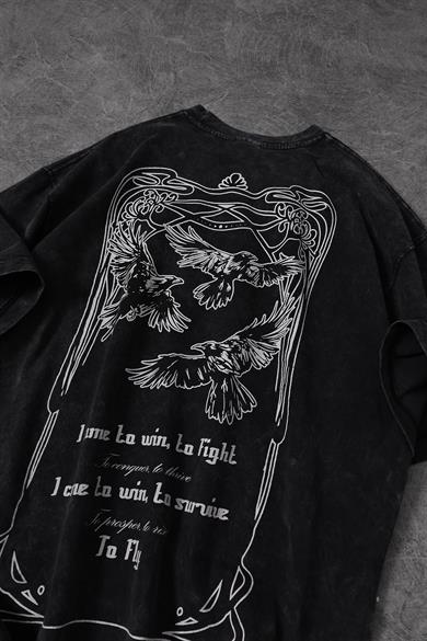 Erkek Antrasit TO FLY Özel Yıkamalı Kumaş Oversize Tshirt