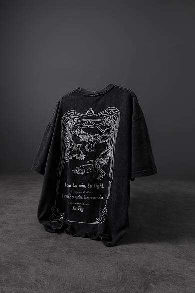 Erkek Antrasit TO FLY Özel Yıkamalı Kumaş Oversize Tshirt