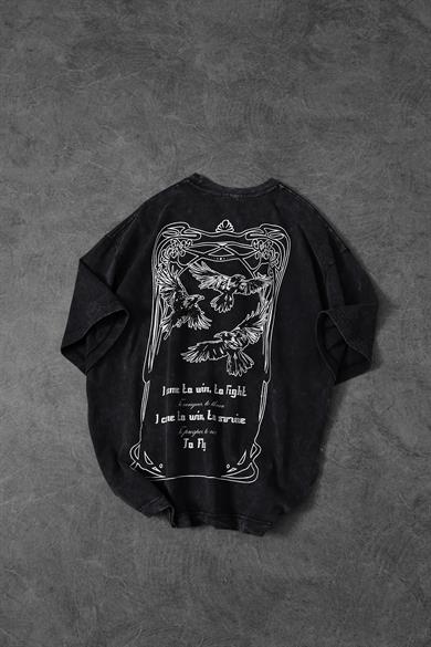 Erkek Antrasit TO FLY Özel Yıkamalı Kumaş Oversize Tshirt