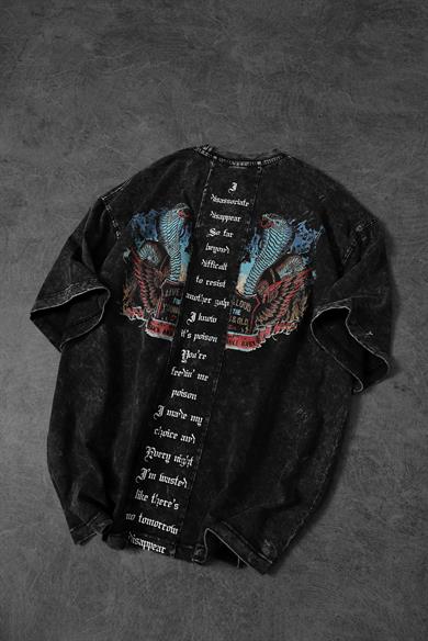Erkek Antrasit Viper Özel Yıkamalı Kumaş Oversize Tshirt