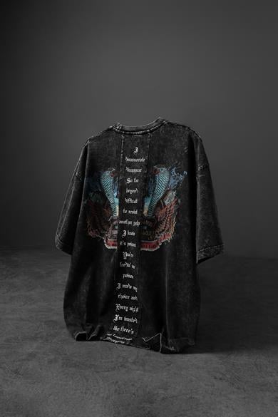 Erkek Antrasit Viper Özel Yıkamalı Kumaş Oversize Tshirt