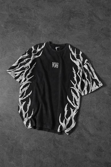 Erkek Antrasit War Özel Yıkamalı Kumaş Oversize Tshirt