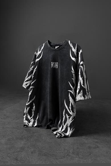 Erkek Antrasit War Özel Yıkamalı Kumaş Oversize Tshirt