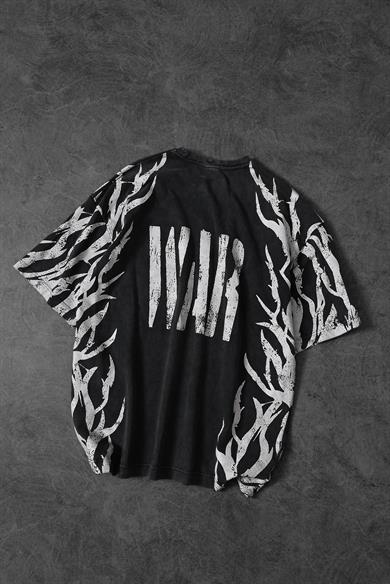 Erkek Antrasit War Özel Yıkamalı Kumaş Oversize Tshirt