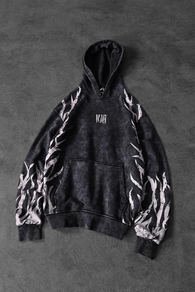 Erkek Antrasit War Özel Yıkamalı Oversize Kapüşonlu Sweatshirt