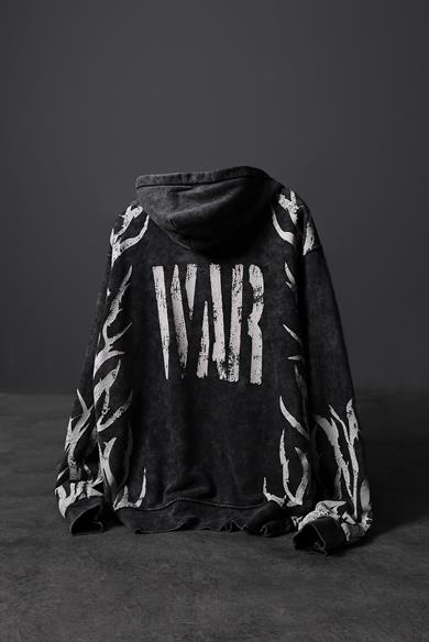 Erkek Antrasit War Özel Yıkamalı Oversize Kapüşonlu Sweatshirt