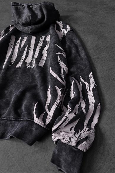 Erkek Antrasit War Özel Yıkamalı Oversize Kapüşonlu Sweatshirt