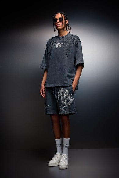Erkek Antrasit What Can İ Die For Oversize Yıkama Efektli Tshirt