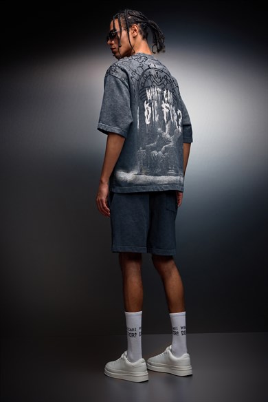 Erkek Antrasit What Can İ Die For Oversize Yıkama Efektli Tshirt