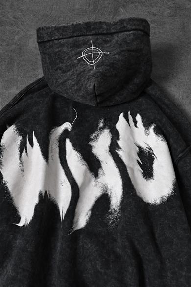 Erkek Antrasit Who Baskılı Yıkamalı Kapüşonlu Oversize Sweatshirt