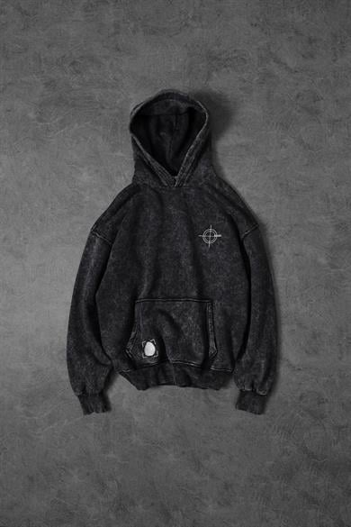 Erkek Antrasit Who Baskılı Yıkamalı Kapüşonlu Oversize Sweatshirt